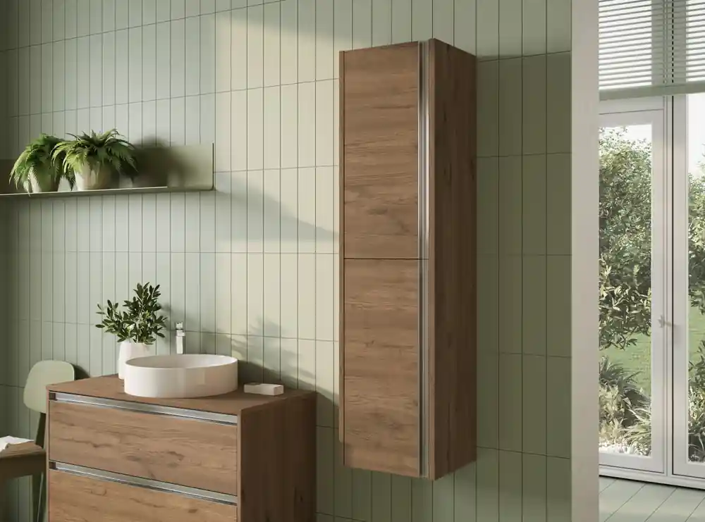Colonne de salle de bains Thana 2 portes L35 x H140 x P32 cm panneau de particules vieux chêne Satisfait Ou Remboursé
