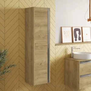 Colonne de salle de bains Thana 2 portes L35 x H140 x P32 cm panneau de particules chêne naturel Expédié Aujourd'hui