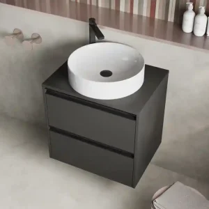 Livraison Express Plateau de salle de bains Thana avec renfort L60 x H1,6 x P46 cm panneau de particules anthracite mat