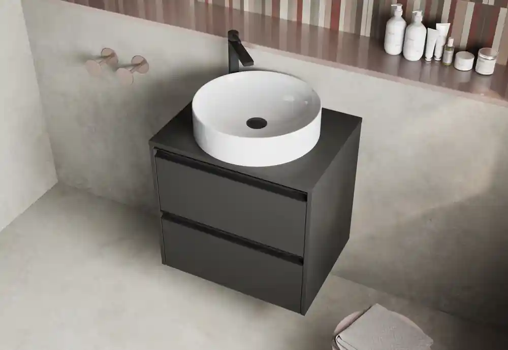 Livraison Express Plateau de salle de bains Thana avec renfort L60 x H1,6 x P46 cm panneau de particules anthracite mat