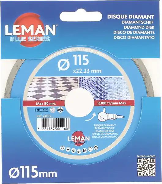 Haute Qualité Disque diamant carrelage 115mm - Jante continue - 22.23mm LEMAN