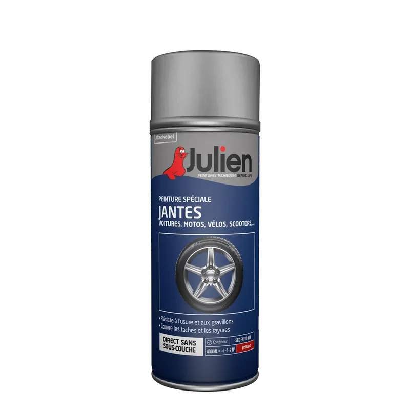 Nouveauté Bombe de peinture spécial jantes gris aluminium 400 ml - JULIEN