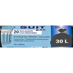 Authentique Sac poubelle 30L - Lot de 20 - Noir avec lien SUIT BAG
