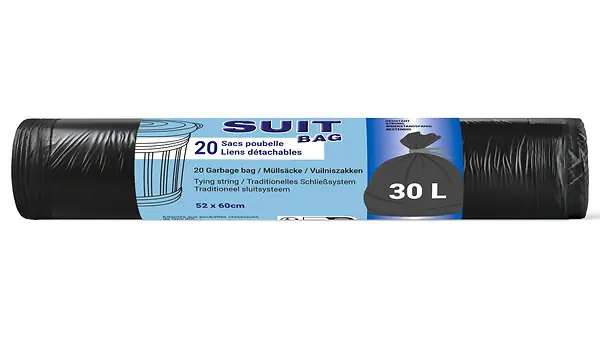 Authentique Sac poubelle 30L - Lot de 20 - Noir avec lien SUIT BAG