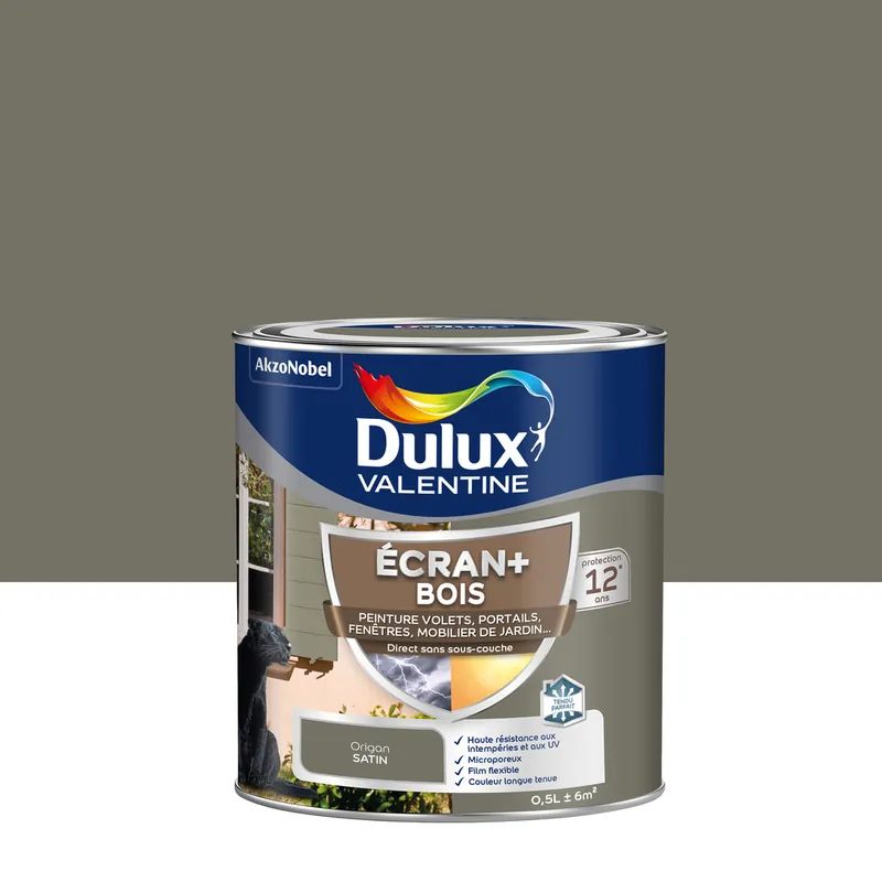 Peinture Ecran+ Bois Satin Origan 0,5 L - DULUX VALENTINE Satisfait Ou Remboursé