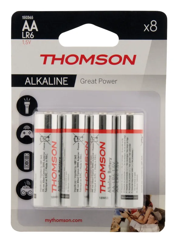 Haute Qualité Lot de 8 piles alcalines AA ou LR06 - THOMSON