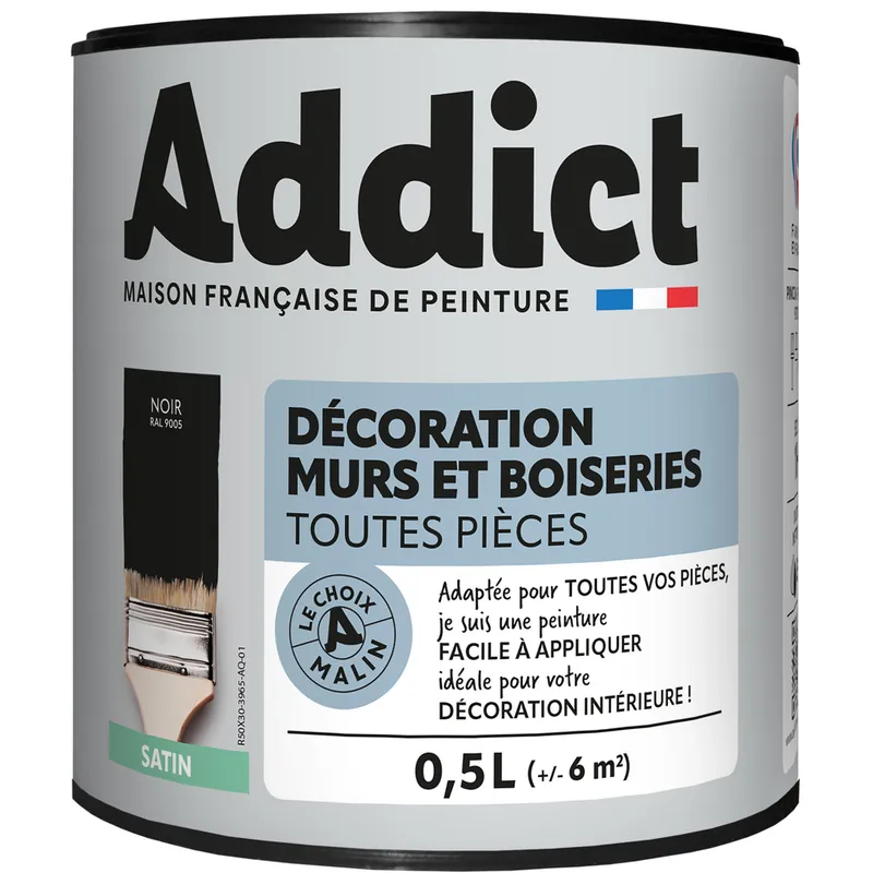 Livraison Express Peinture décoration Murs et Boiseries SATIN 0.5 L noir - ADDICT