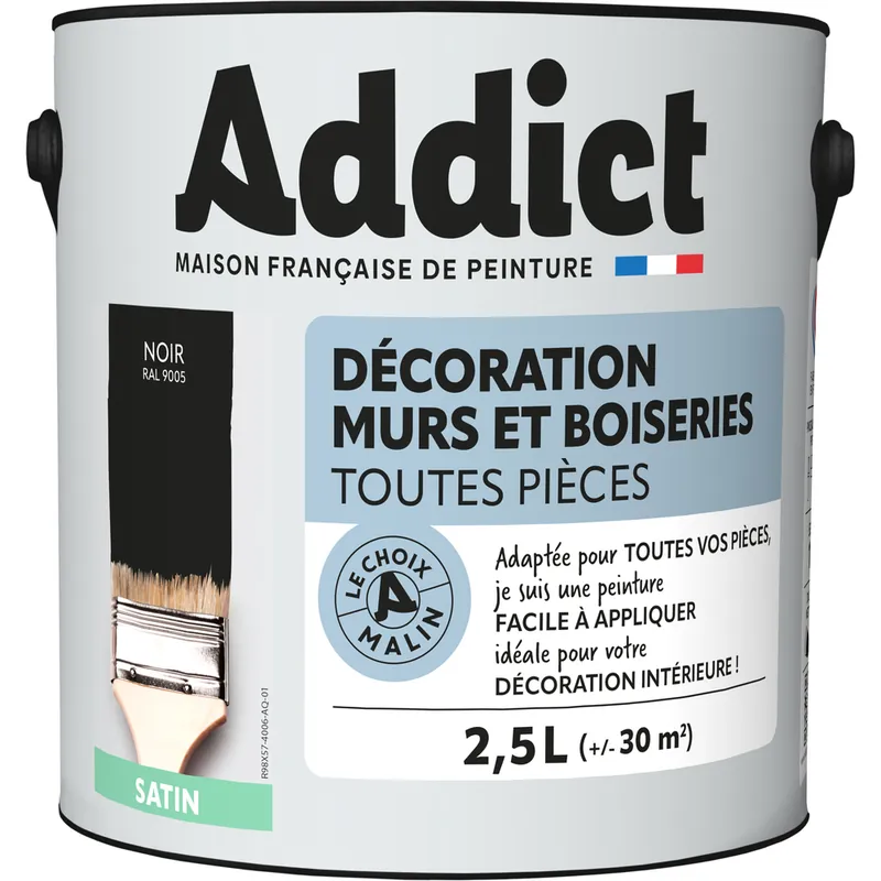 Peinture décoration Murs et Boiseries SATIN 2.5 L noir - ADDICT Petit Prix