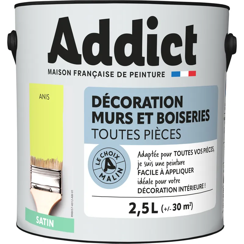 Peinture décoration Murs et Boiseries SATIN 2.5 L anis - ADDICT Vente Directe