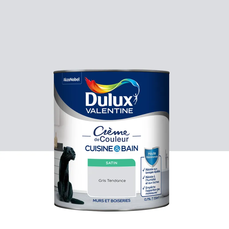 Peinture Crème de Couleur Cuisine et Bain Satin Gris Tendance 0,75 L Certifié