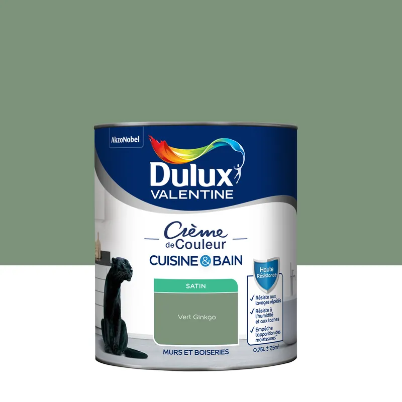 Offre Exclusive Peinture Crème de Couleur Cuisine et Bain Satin Vert Ginkgo 0,75 L