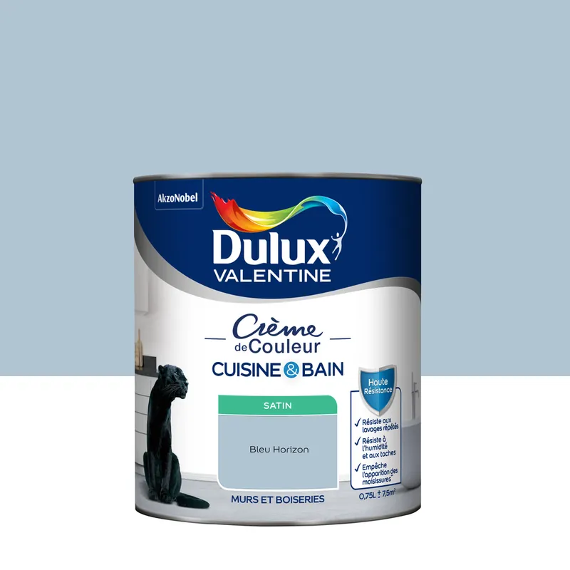 Nouvelle Collection Peinture Crème de Couleur Cuisine et Bain Satin Bleu Horizon 0,75 L
