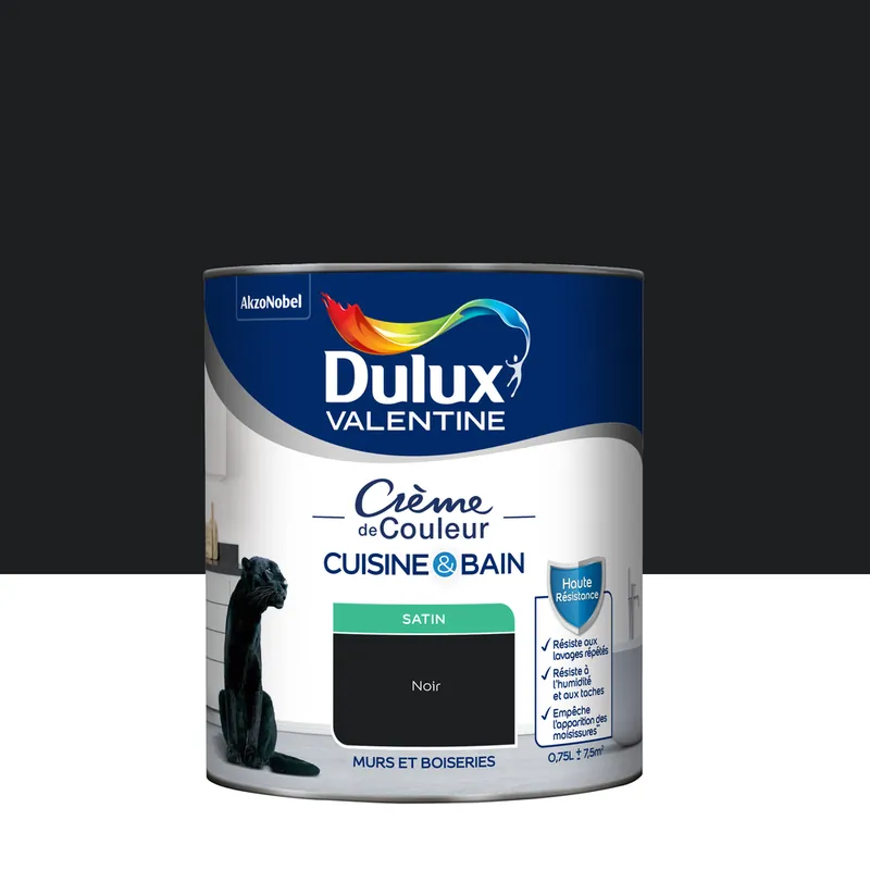 Peinture Crème de Couleur Cuisine et Bain Satin Noir 0,75 L Dernière Chance