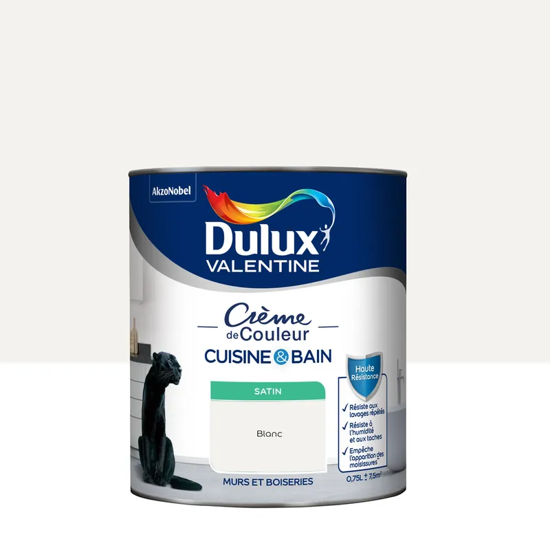 Expédition Rapide Peinture Crème de Couleur Cuisine et Bain Satin Blanc 0,75 L