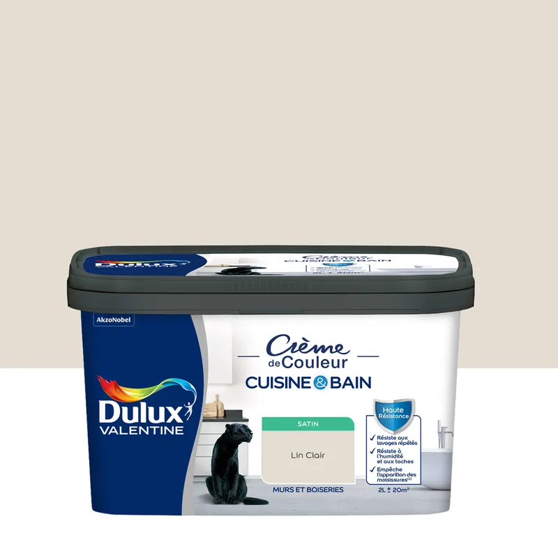 Marque Peinture Crème de Couleur Cuisine et Bain Satin Lin Clair 2 L