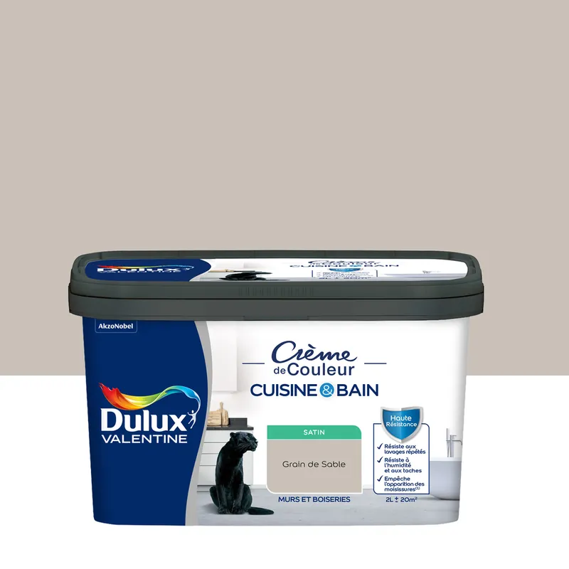 Peinture Crème de Couleur Cuisine et Bain Satin Grain de Sable 2 L Nouvelle Collection