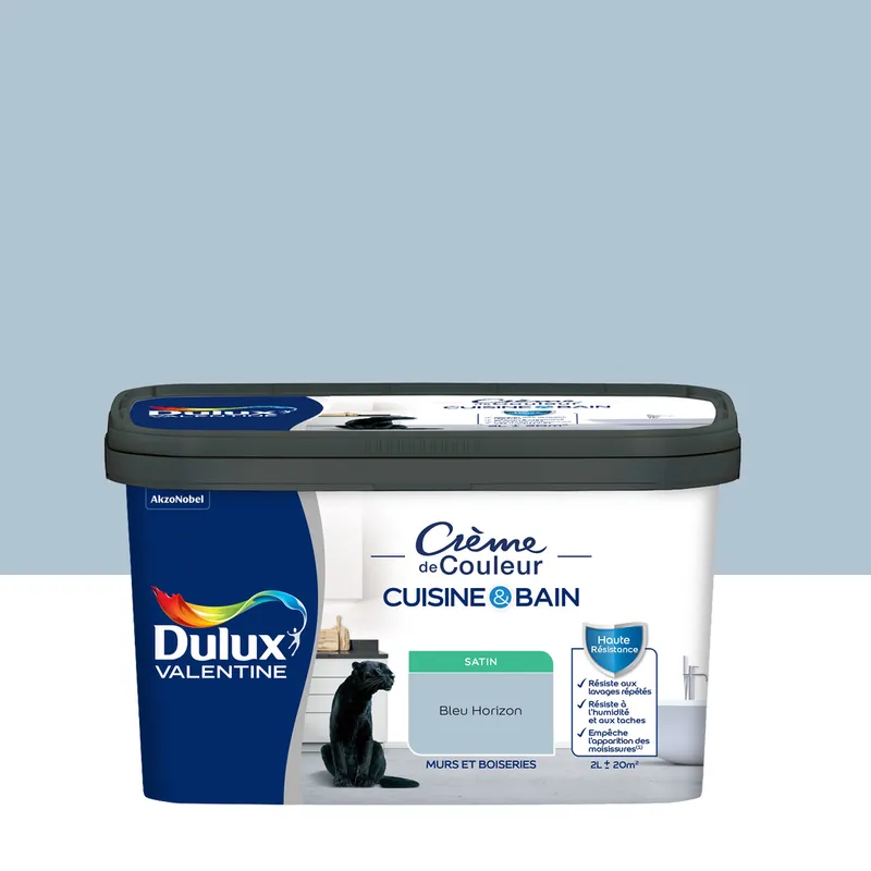 Peinture Crème de Couleur Cuisine et Bain Satin Bleu Horizon 2 L Soldes