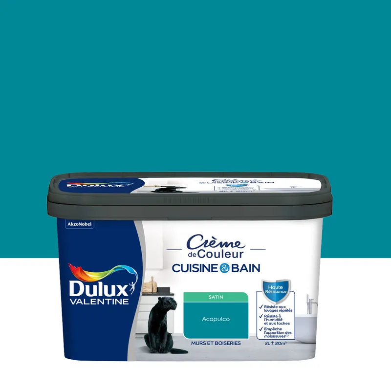 Peinture Crème de Couleur Cuisine et Bain Satin Acapulco 2 L Petit Prix