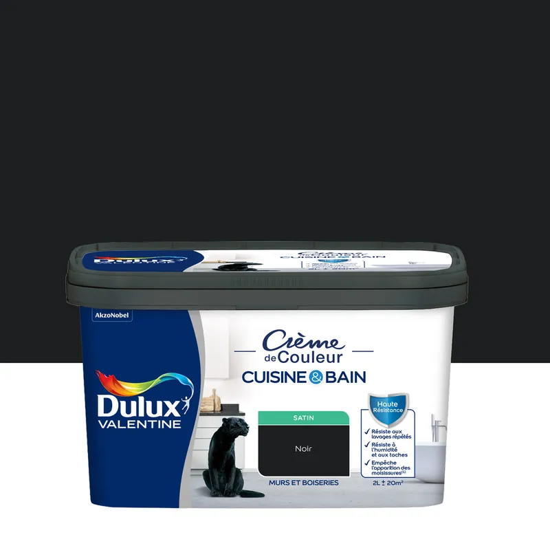 Peinture Crème de Couleur Cuisine et Bain Satin Noir 2 L Prix Cassé