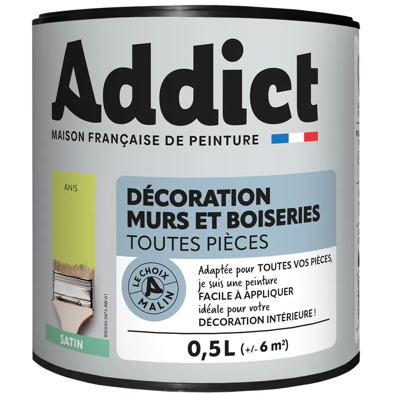 Quantité Limitée Peinture décoration Murs et Boiseries SATIN 0.5 L anis - ADDICT