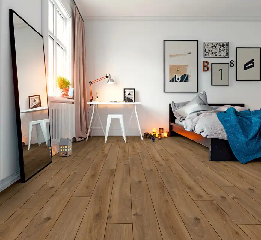 Sol stratifié décor chêne doré AQ.AMAZONE ép10 mm 15,7 x 138 cm AC5 compatible pièce humide 1,30 m² /pqt KRONOTEX Livraison Express
