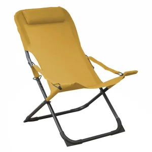 Pas Cher Transat de jardin pliant graphite/moutarde EASY - PROLOISIRS