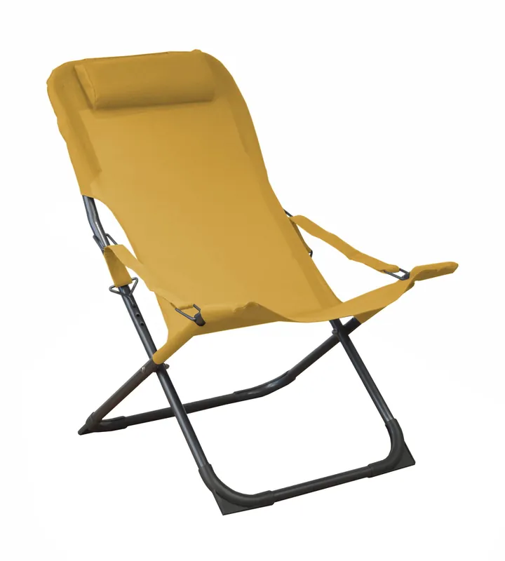 Pas Cher Transat de jardin pliant graphite/moutarde EASY - PROLOISIRS