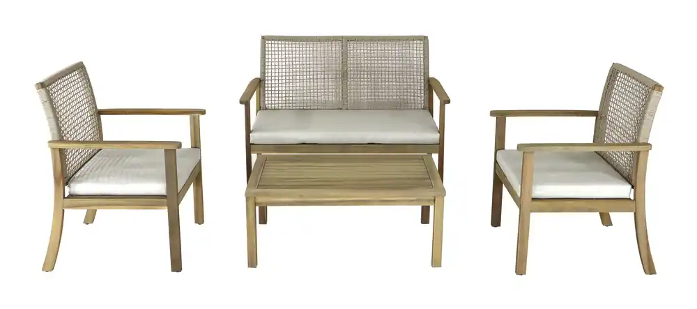 Solde Salon de jardin SEVILLE polyester beige résine tressée 4 places - PROLOISIRS