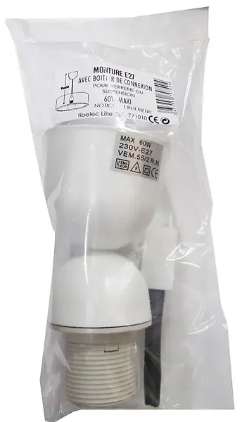 Remise Monture plastique douille E27 Blanc 60W TIBELEC