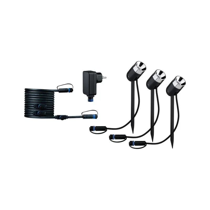 Spots LED extérieur blanc chaud IP65 3x3,5W 3x240 lumens 24V Kit de démarrage - Pike Plug & Shine PAULMANN Acheter Direct