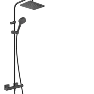 Solde Colonne de douche carrée avec mitigeur thermostatique noire mat Vernis Shape 230 HANSGROHE