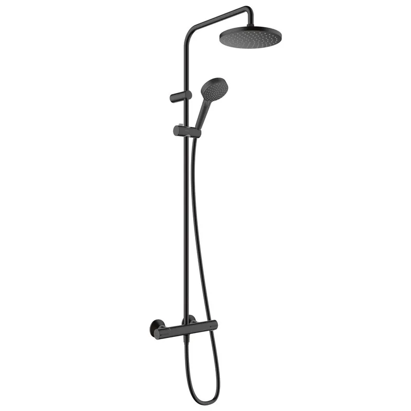 Colonne de douche ronde avec mitigeur thermostatique noire Vernis Blend 200 HANSGROHE Soldes