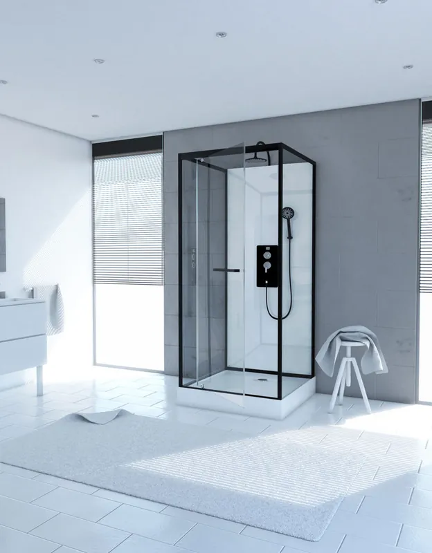 Cabine de douche carrée profilé noir mat 80x80x219-230 cm City Square AURLANE Expédition Rapide