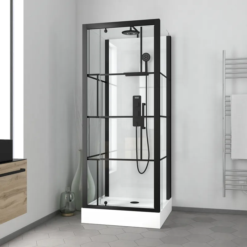 Cabine de douche carrée profilé noir mat 80x80x213-230 cm Graphic AURLANE Offre Exclusive