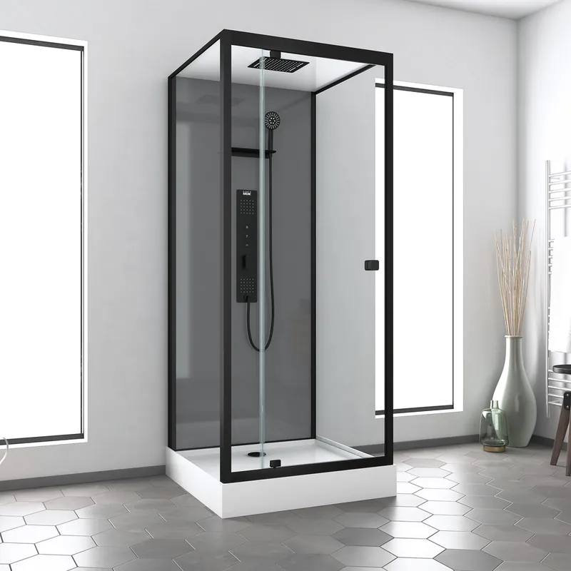 Haute Qualité Cabine de douche hydromassante profilé noir noir mat 90x90x215 cm Trendy Square AURLANE
