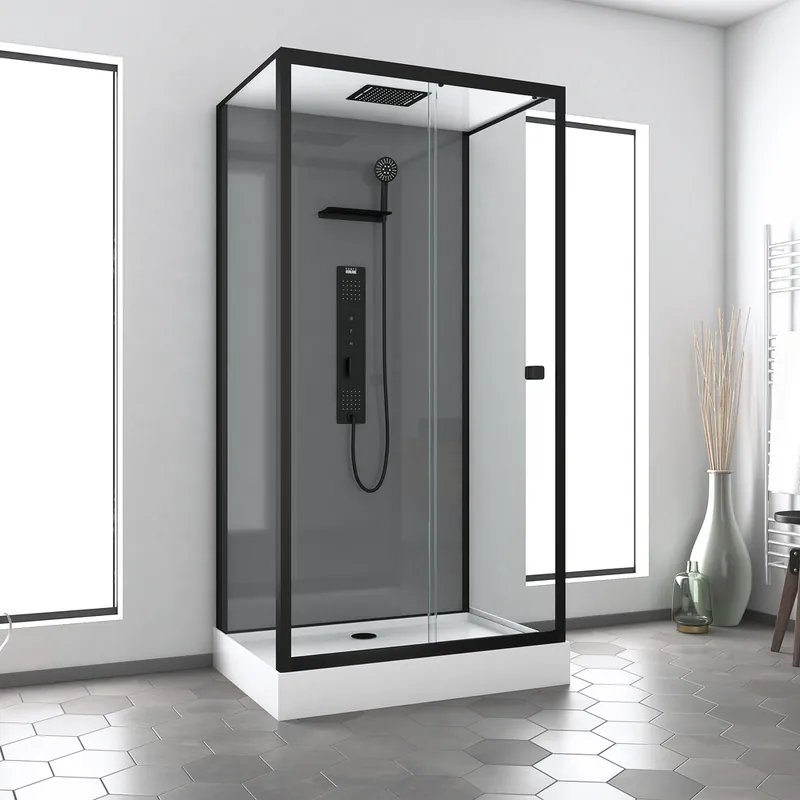 Cabine de douche hydromassante profilé noir noir mat 110x80x215 cm Trendy AURLANE Prix Promo