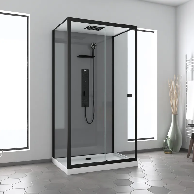 Cabine de douche hydromassante receveur bas profilé noir noir mat 110x80x215 cm Trendy AURLANE Vente Directe