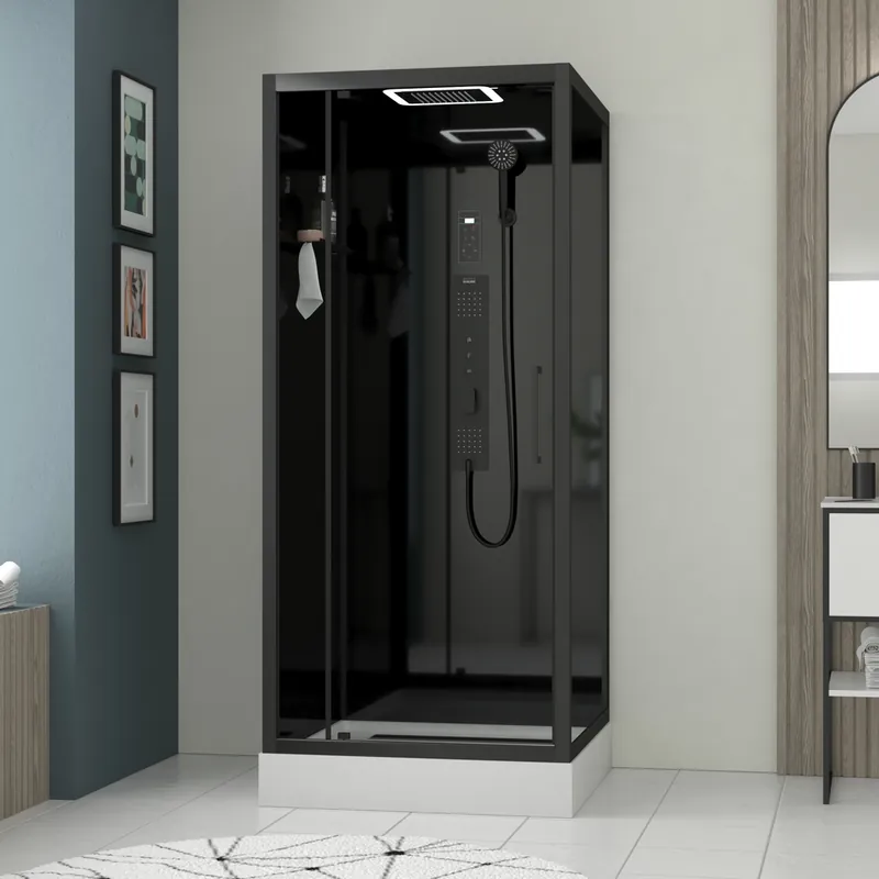 Cabine de douche hydromassante carrée noire 90x90x218 cm Aura Square AURLANE Offre Du Jour