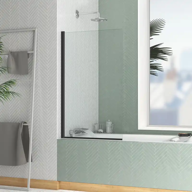 Vente Directe Pare-baignoire rabattable avec profilés noir mat 120 X 70 cm Essentiel AURLANE
