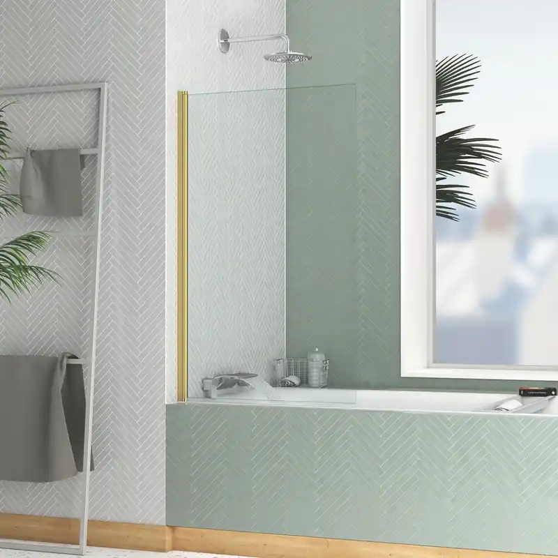 Bon Marché Pare-baignoire rabattable avec profilés or brossé 120 X 70 cm Essentiel AURLANE