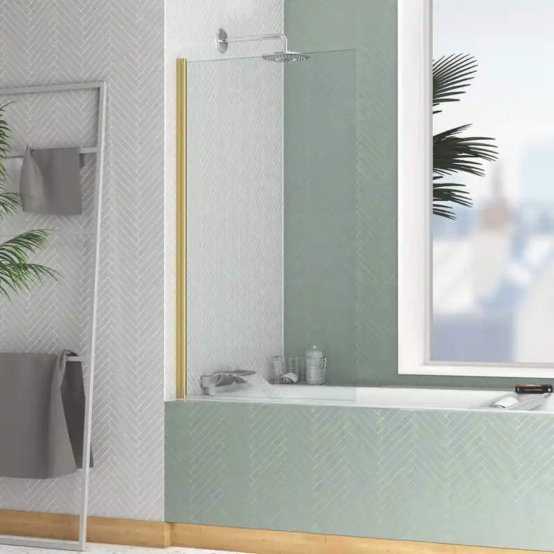 Pare-baignoire rabattable avec profilés or brossé 130 X 70 cm Essentiel AURLANE Expédié Aujourd'hui