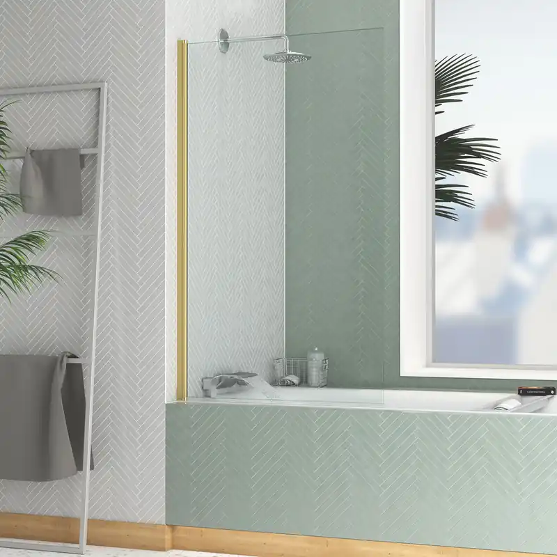 Vente Directe Pare-baignoire rabattable avec profilés or brossé 140 X 80 cm Essentiel AURLANE