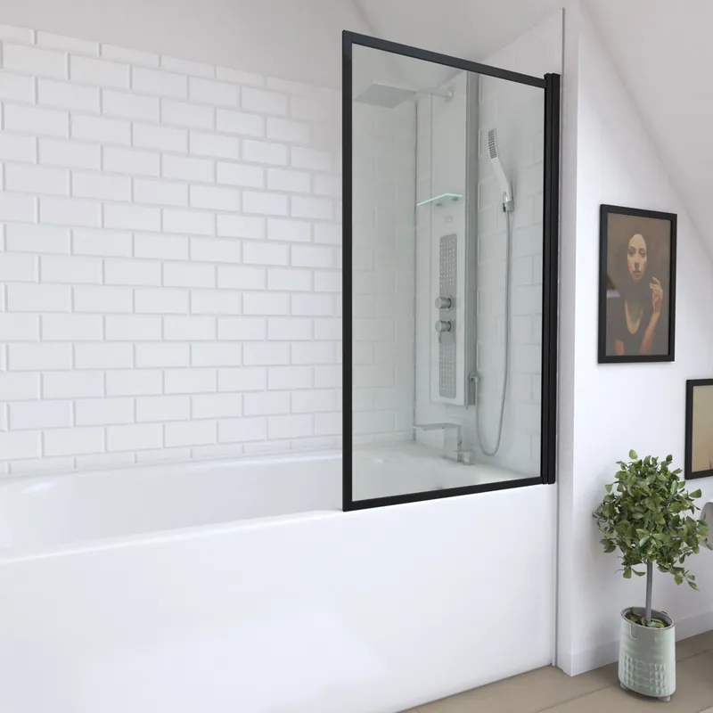 Pare-baignoire rabattable avec profilés et encadrement noir mat 130 X 75 cm Edge AURLANE Offre Limitée