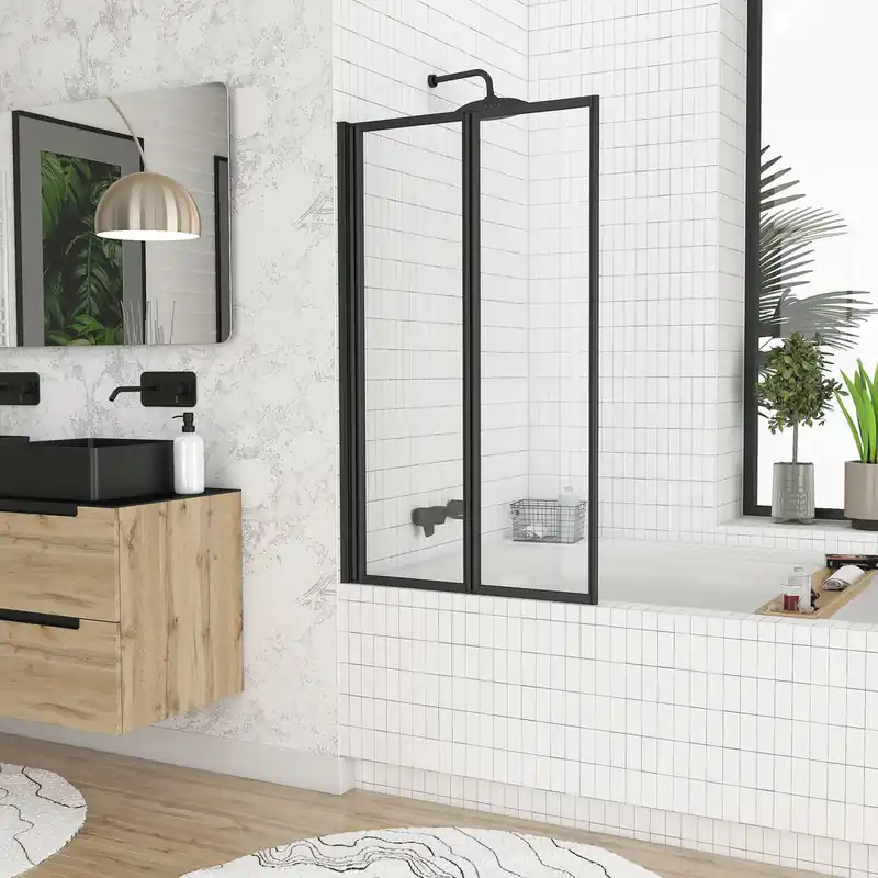 Pare-baignoire pivotant 2 volets noir mat 120 X 70 cm Duo AURLANE Nouveauté
