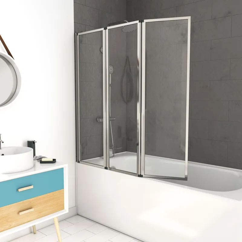 Meilleur Choix Pare-baignoire pivotant 3 volets chromé 143 x 125 cm AURLANE
