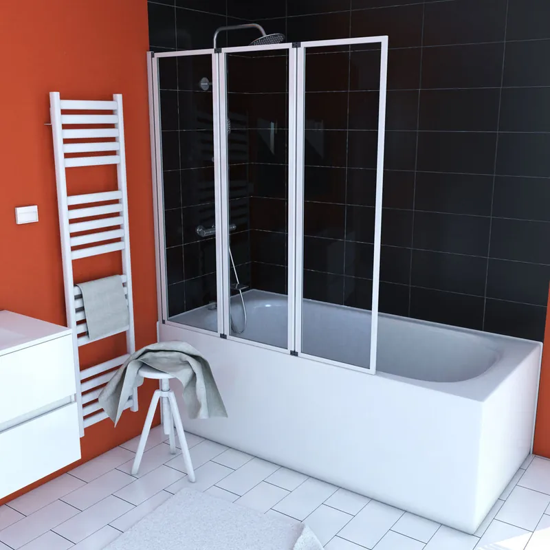 Pare-baignoire pivotant 3 volets blanc 143 x 125 cm AURLANE Soldes