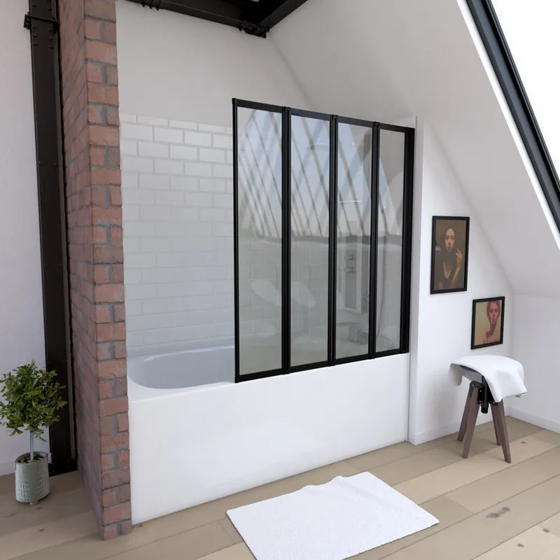 Pare-baignoire 4 volets pivotants noir mat 143 X 125 cm Quatro AURLANE Offre Spéciale