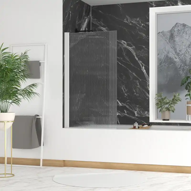 Pare-baignoire rabattable verre ondulé profilés blanc 140 x 80 cm Wave AURLANE Remise