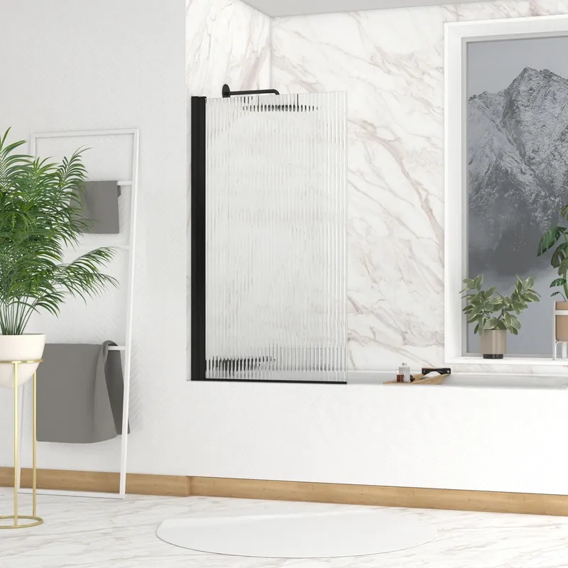 Prix Réduit Pare-baignoire rabattable verre ondulé profilés noir mat 140 x 80 cm Wave AURLANE