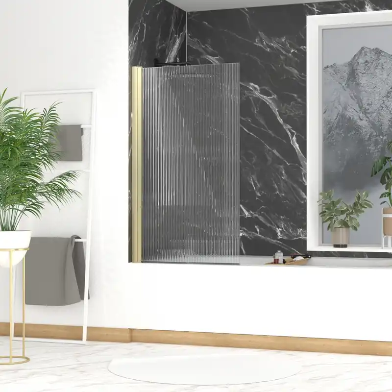 Pare-baignoire rabattable verre ondulé profilés or brossé 140 x 80 cm Wave AURLANE Authentique